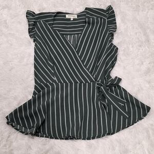 Monteau Los Angeles- Women's Green Striped Top. Size M
